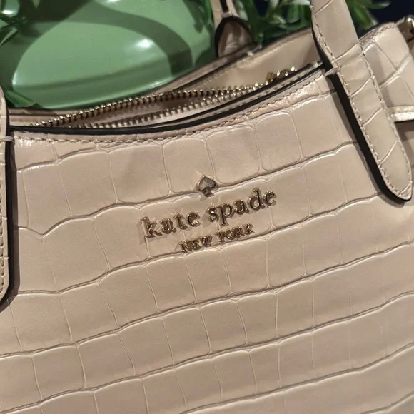 kate spade Beige Croc-Embossed Leather Satchel
